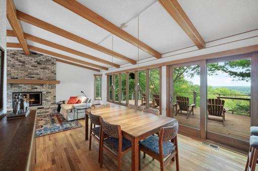 Views from the dining room of the river bluffs beyond.