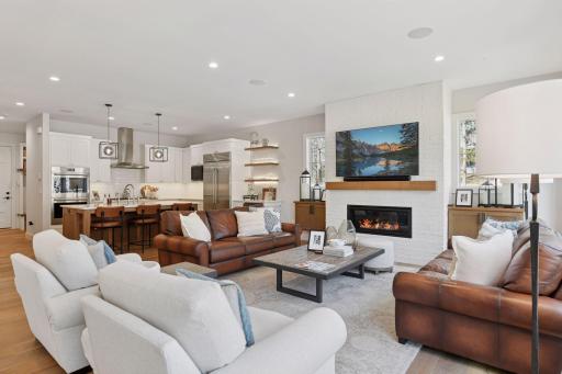 A cozy feeling with a Modern Cosmo fireplace and plenty of space for seating.