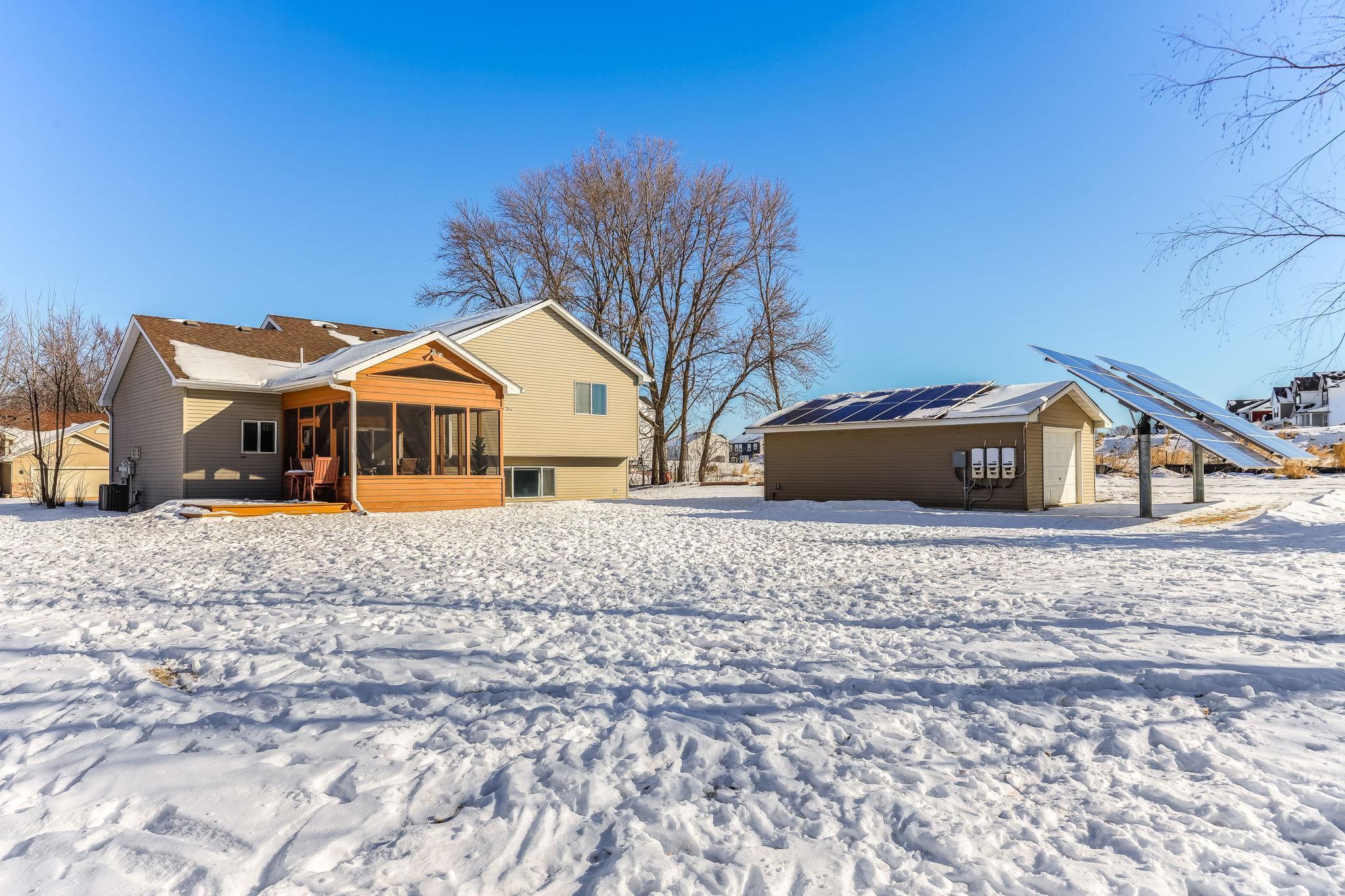Detached garage is 28x16 with electric running to it. Whole house solar system with warranty and electric company buys back