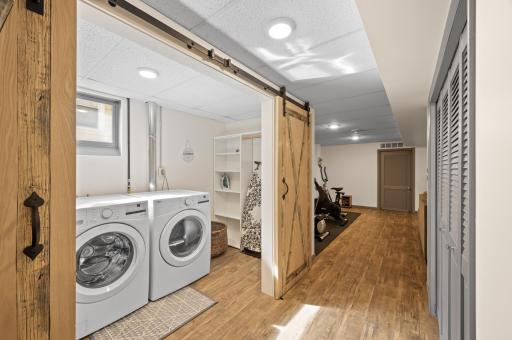 Laundry room equipped with new barn door!