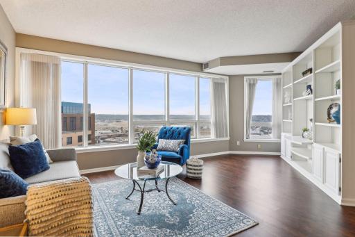 Enjoy stunning views of the Mississippi River, open sky, and downtown streetscape.