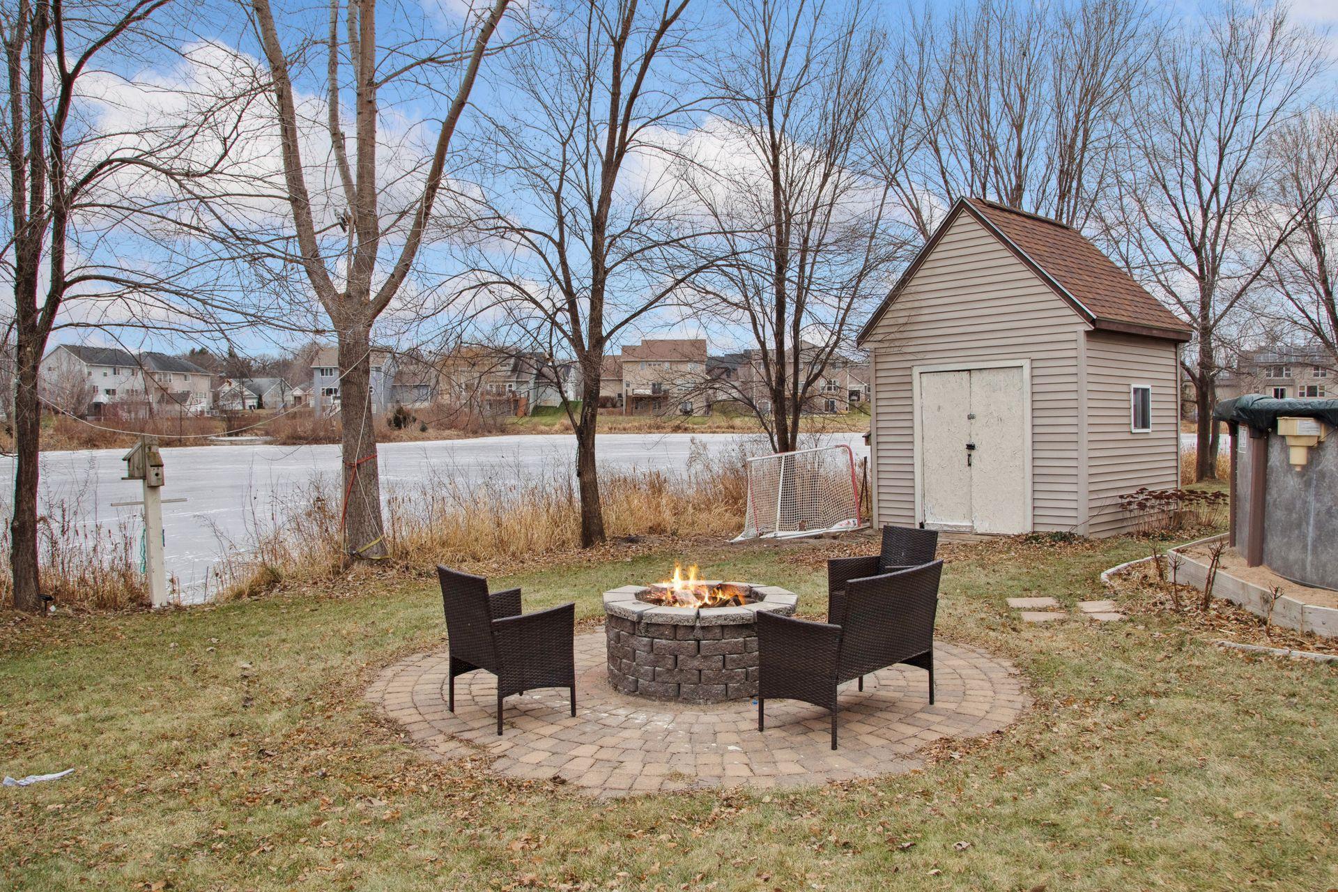 Shed for storage and firepit