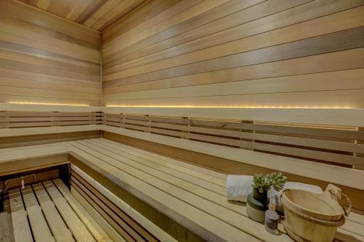 Sauna with accent lighting.
