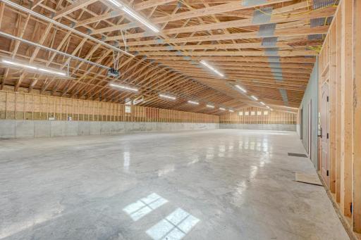 Polished concrete floors and shop lighting.