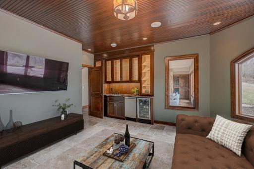 Virtually staged photo of this unique lounge.