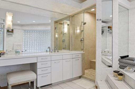 One of two individual vanity areas; this one features a make-up area