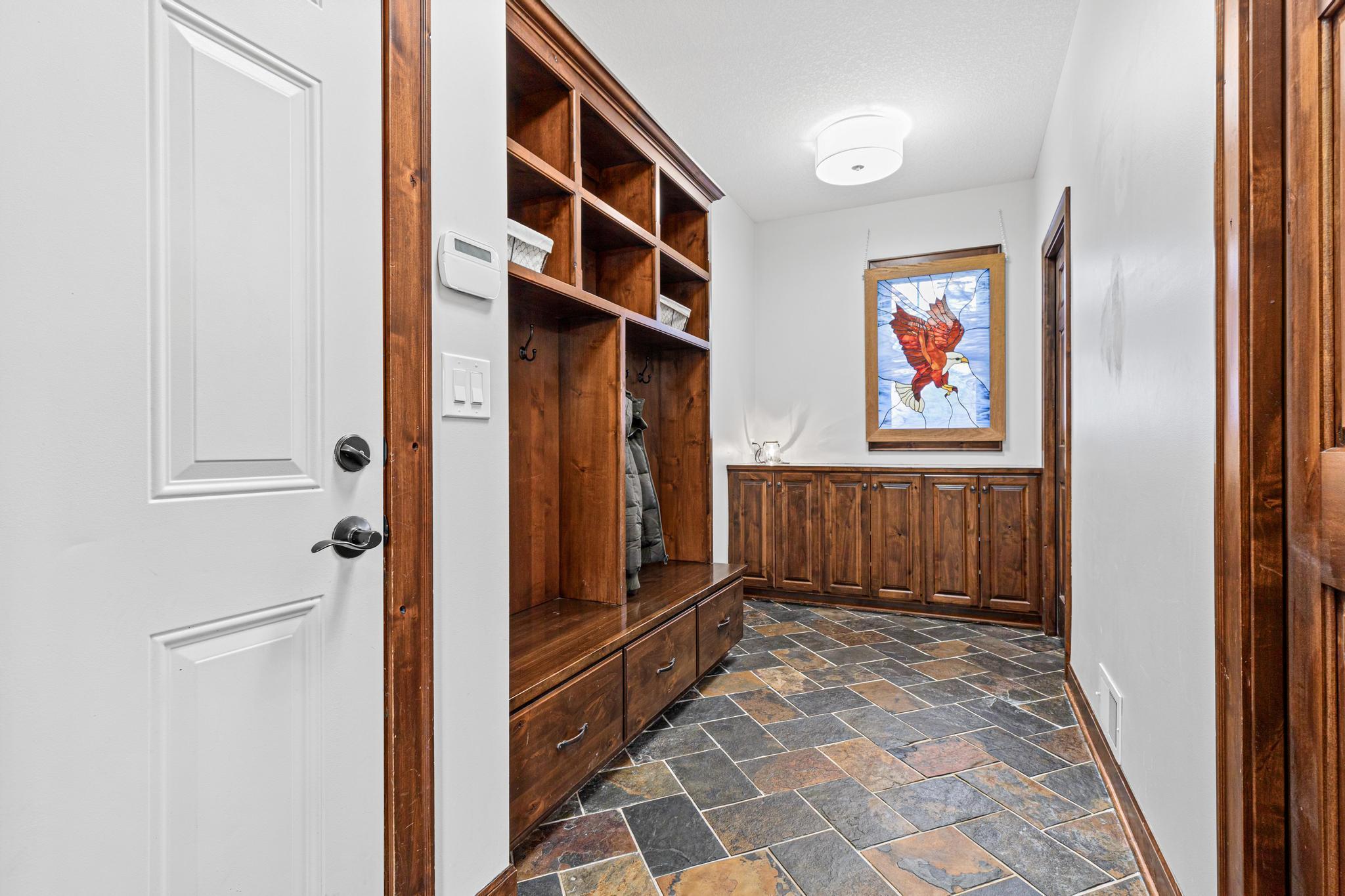 Mud room coat rack and w/ 2 pantries