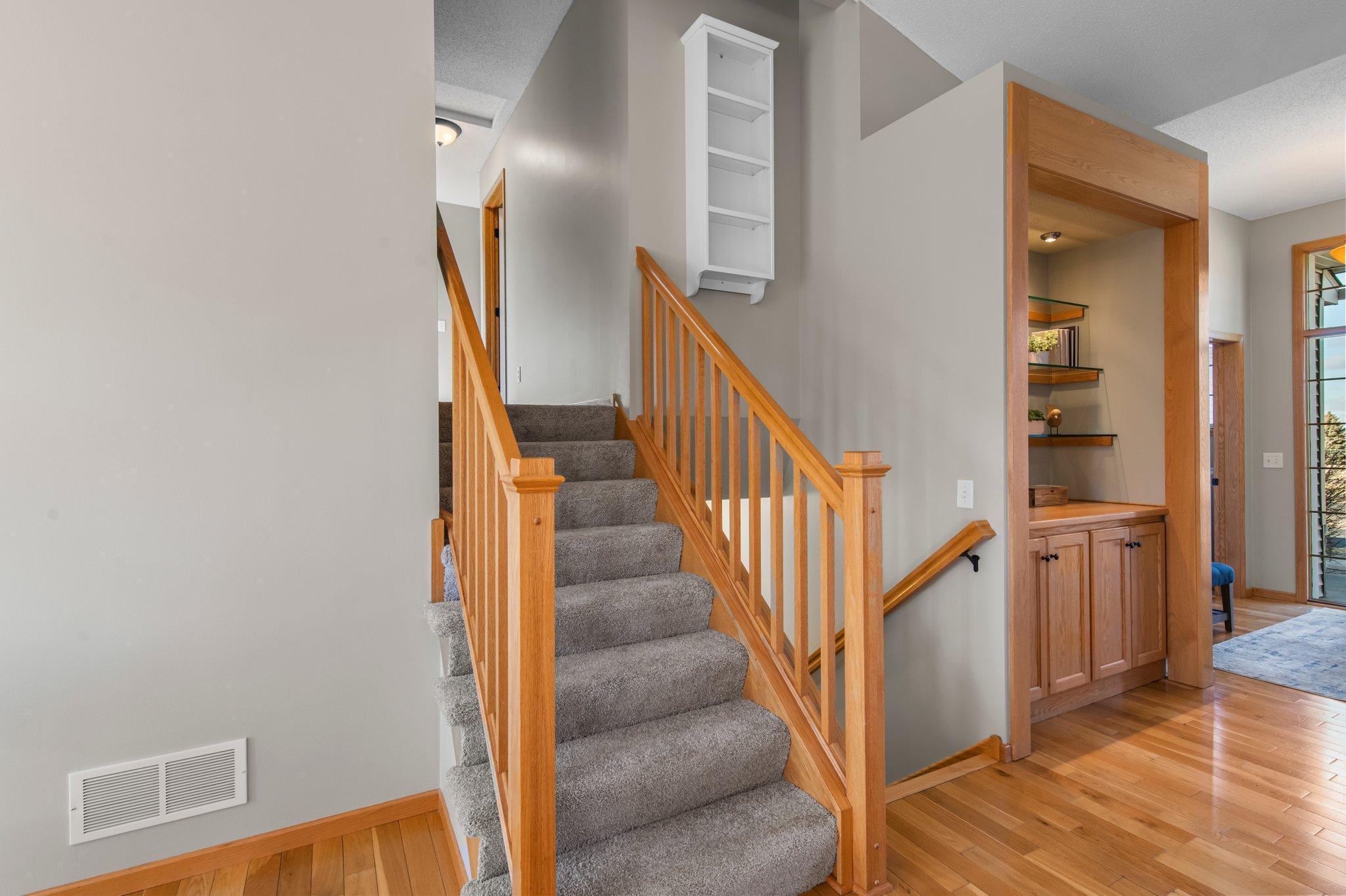 The upper level offers three bedrooms on one floor.