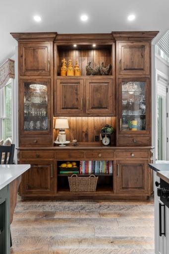 The rich and luxurious kitchen built-in hutch.