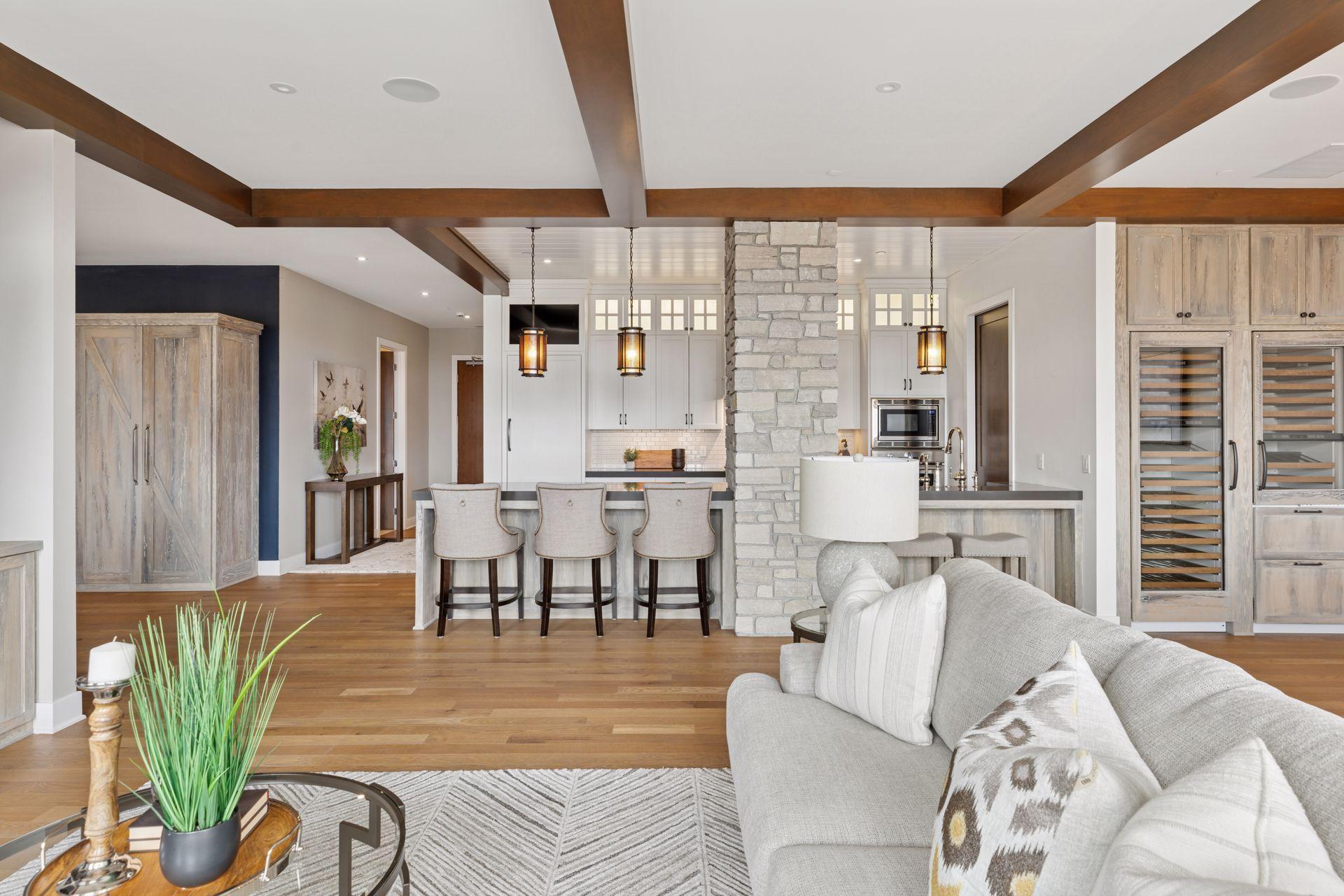 The expansive windows fill this space with warm natural light