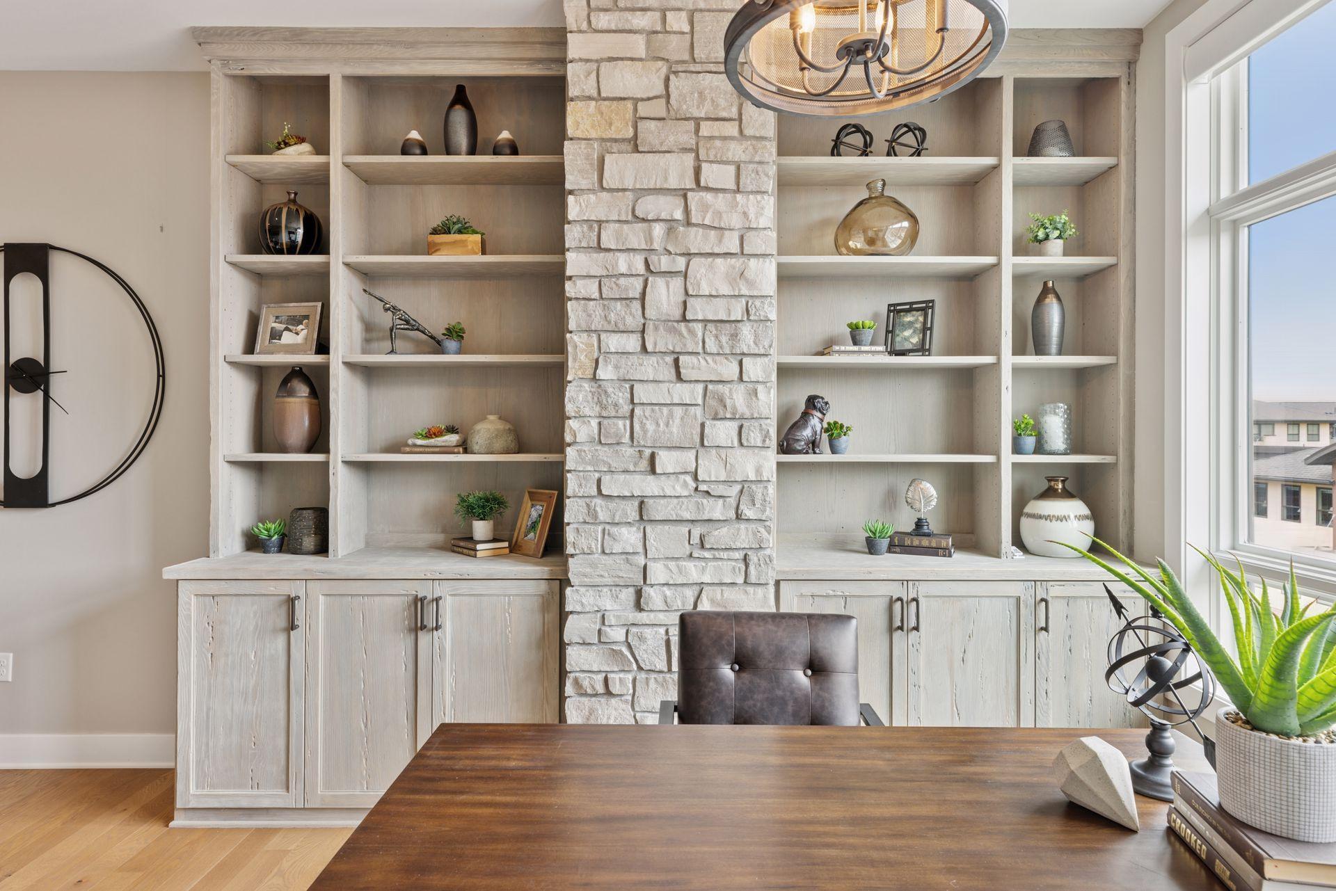 A wall of built-ins provides space to display your treasured pieces