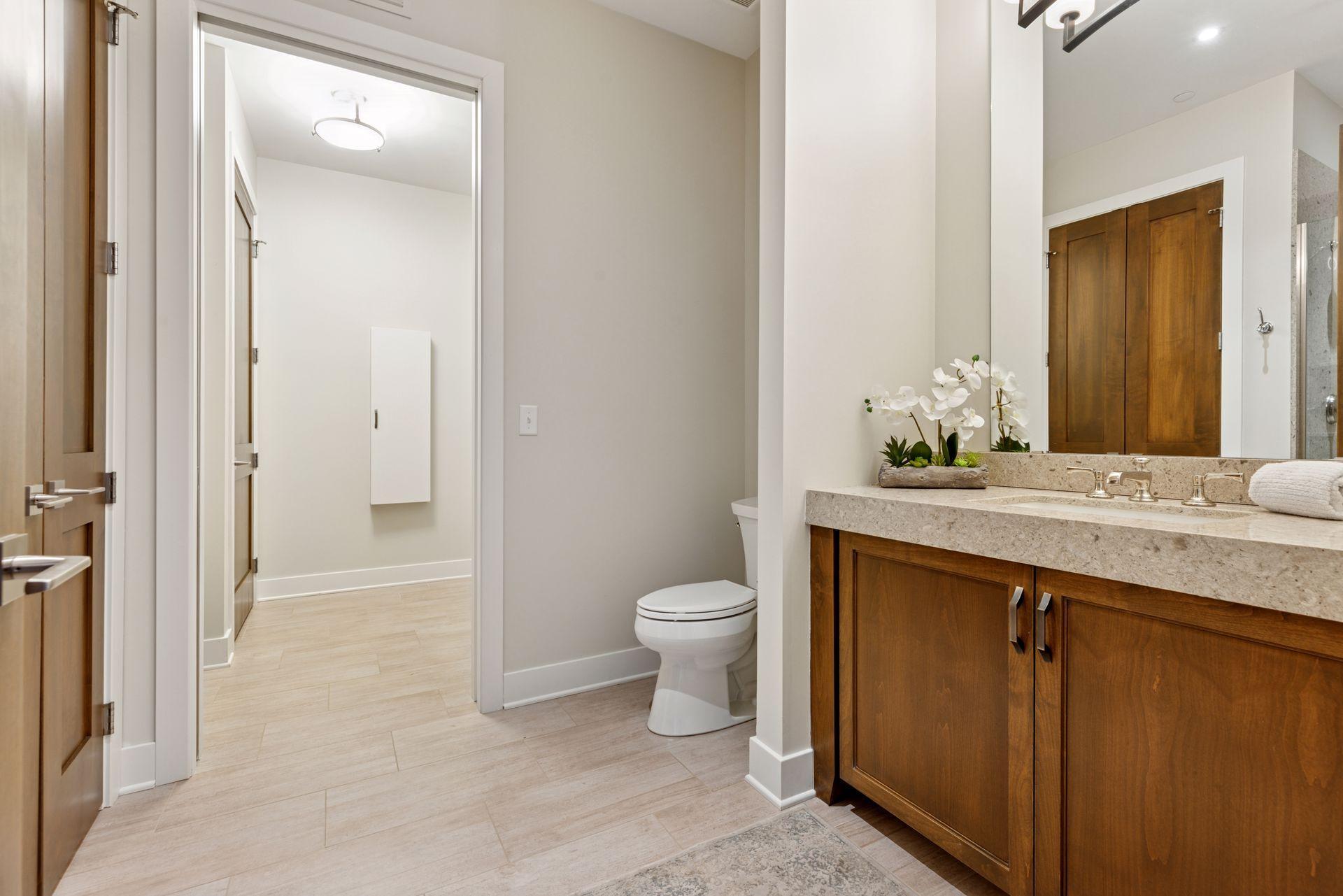 Secondary bath features a shower