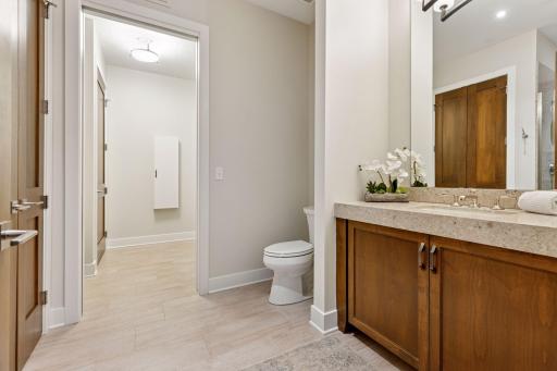 Secondary bath features a shower