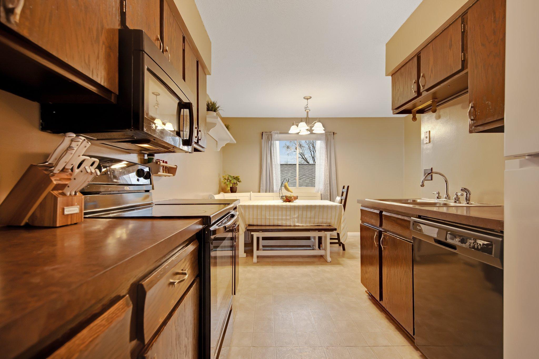 View from living room into kitchen