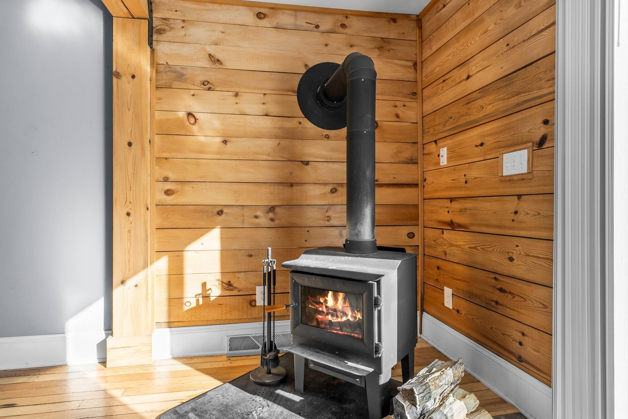 Wood burning stove in living room