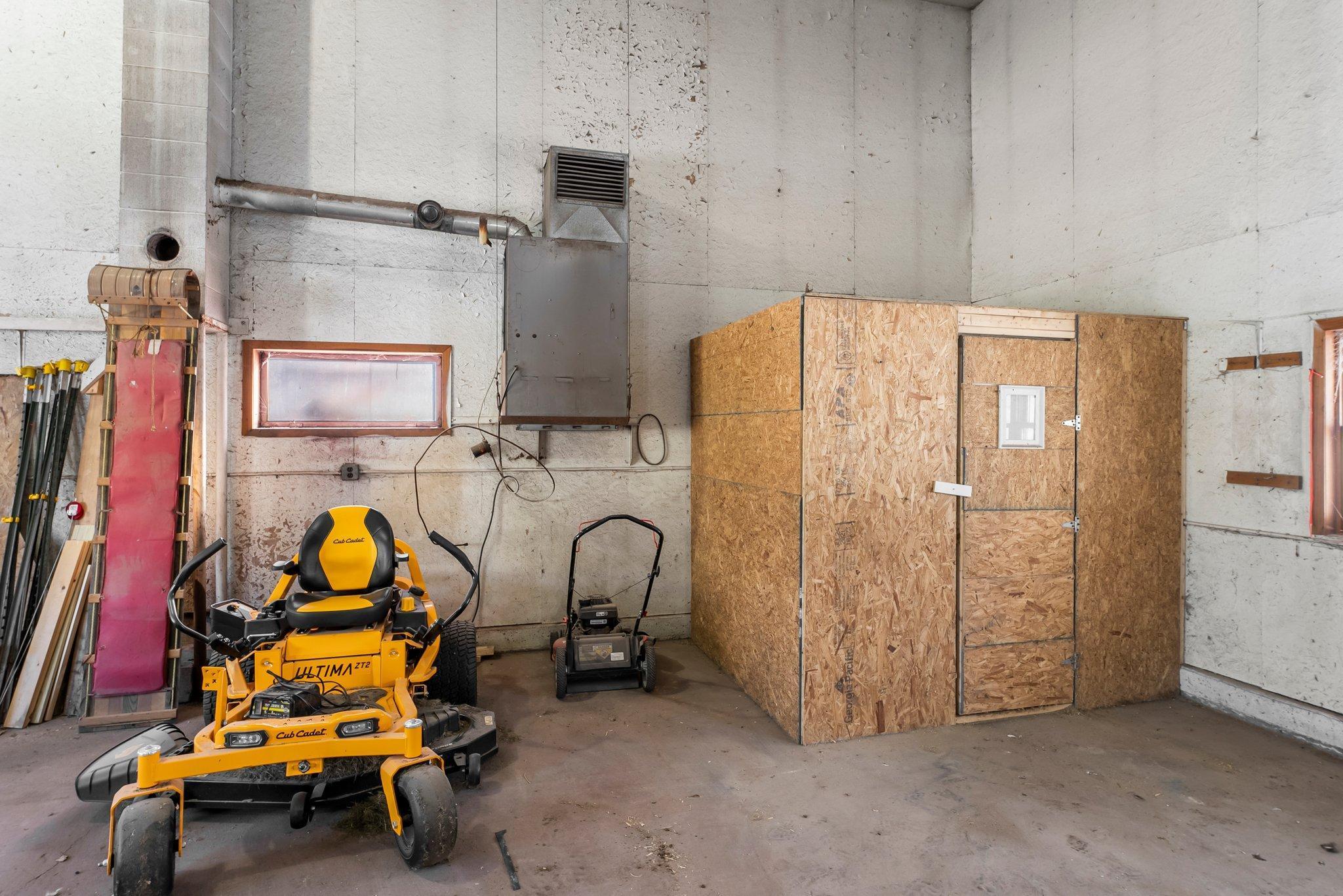 In the back of the pole barn is the chicken coop