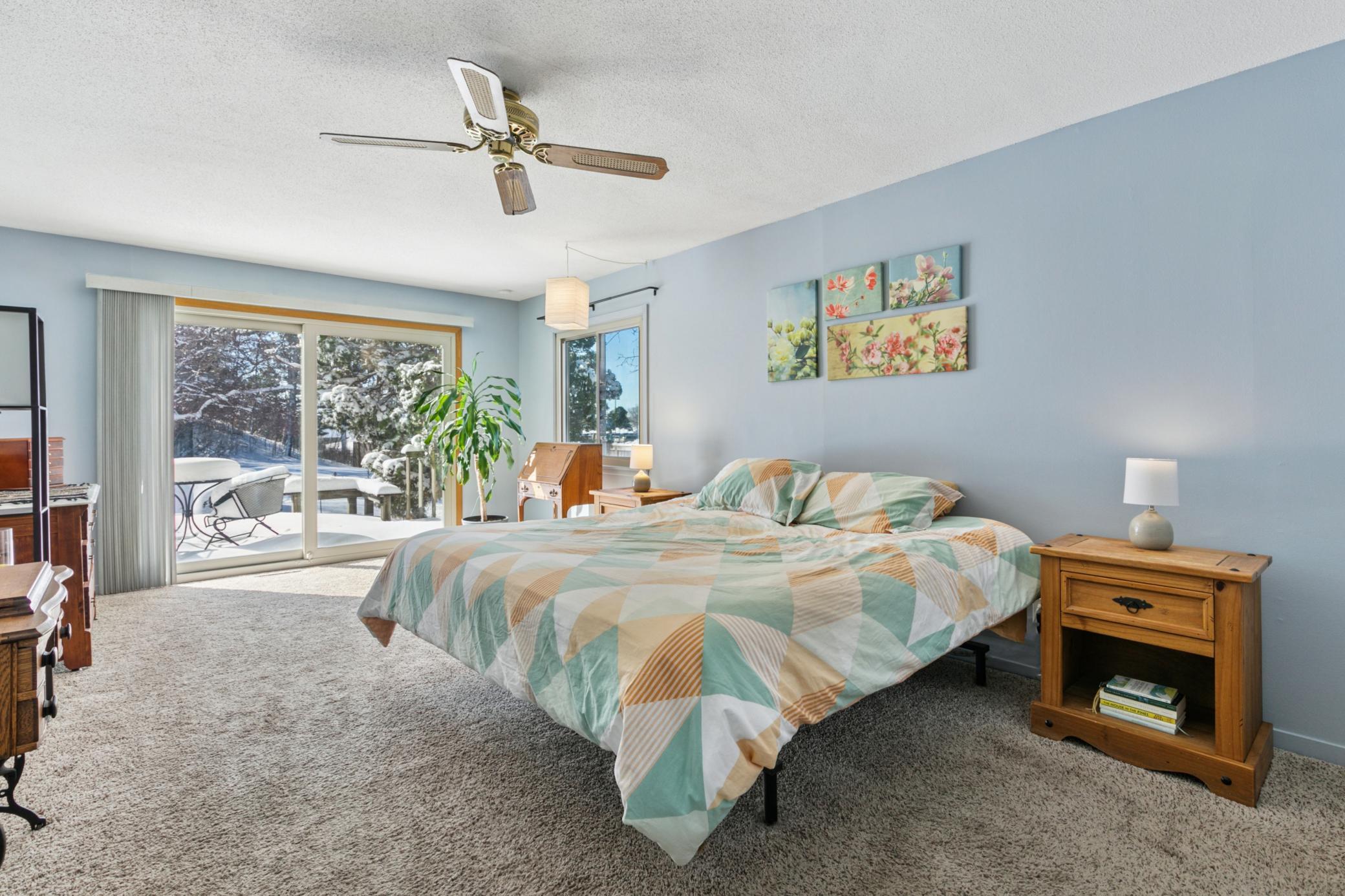 The main floor features the primary bedroom, with it's own private sliding doors and a deck!