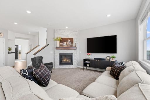 Gas Fireplace Adds to the cozy factor, stone updated in 2024.