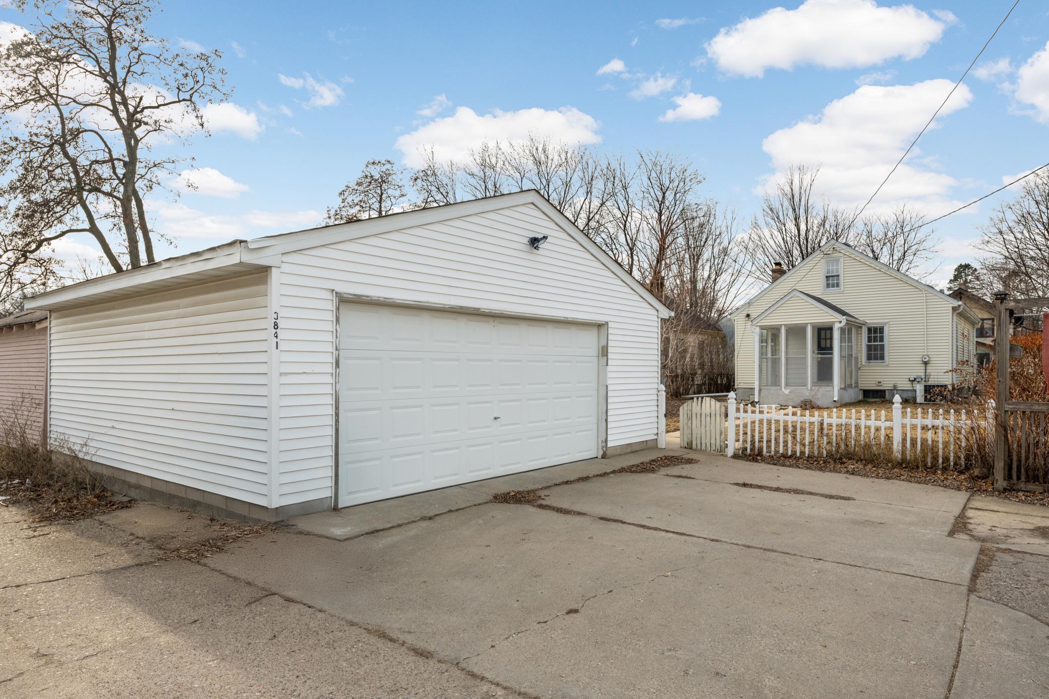 Oversized newer two car garage.