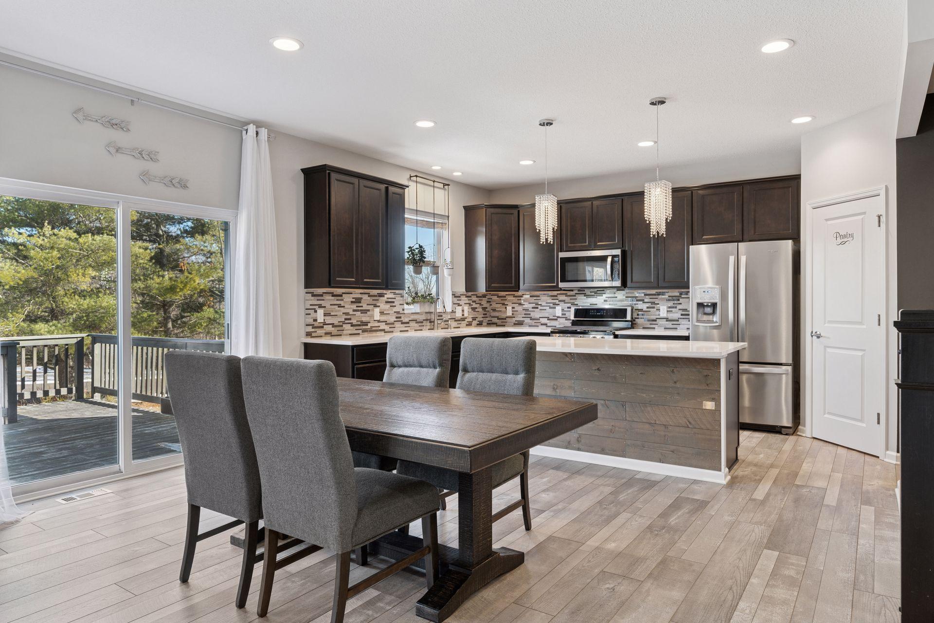Dining area with sliders to the deck