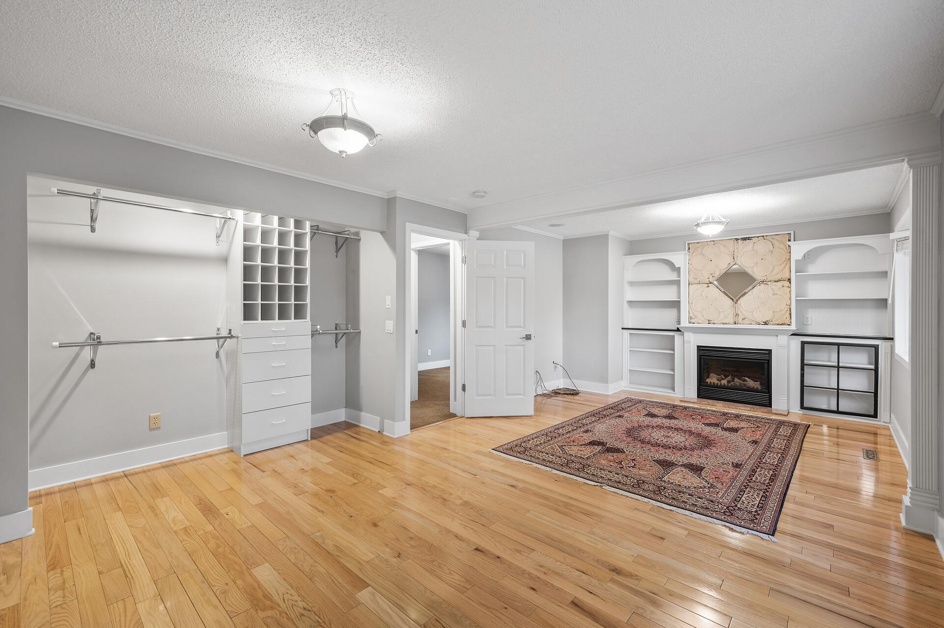 Closet with creative storage options.