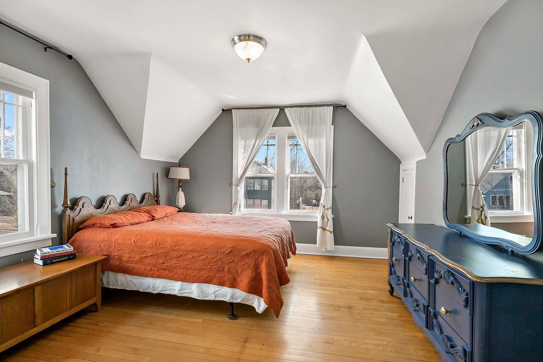 The primary bedroom is a comfortable 13' X 12' and features two closets plus north and east-facing windows.