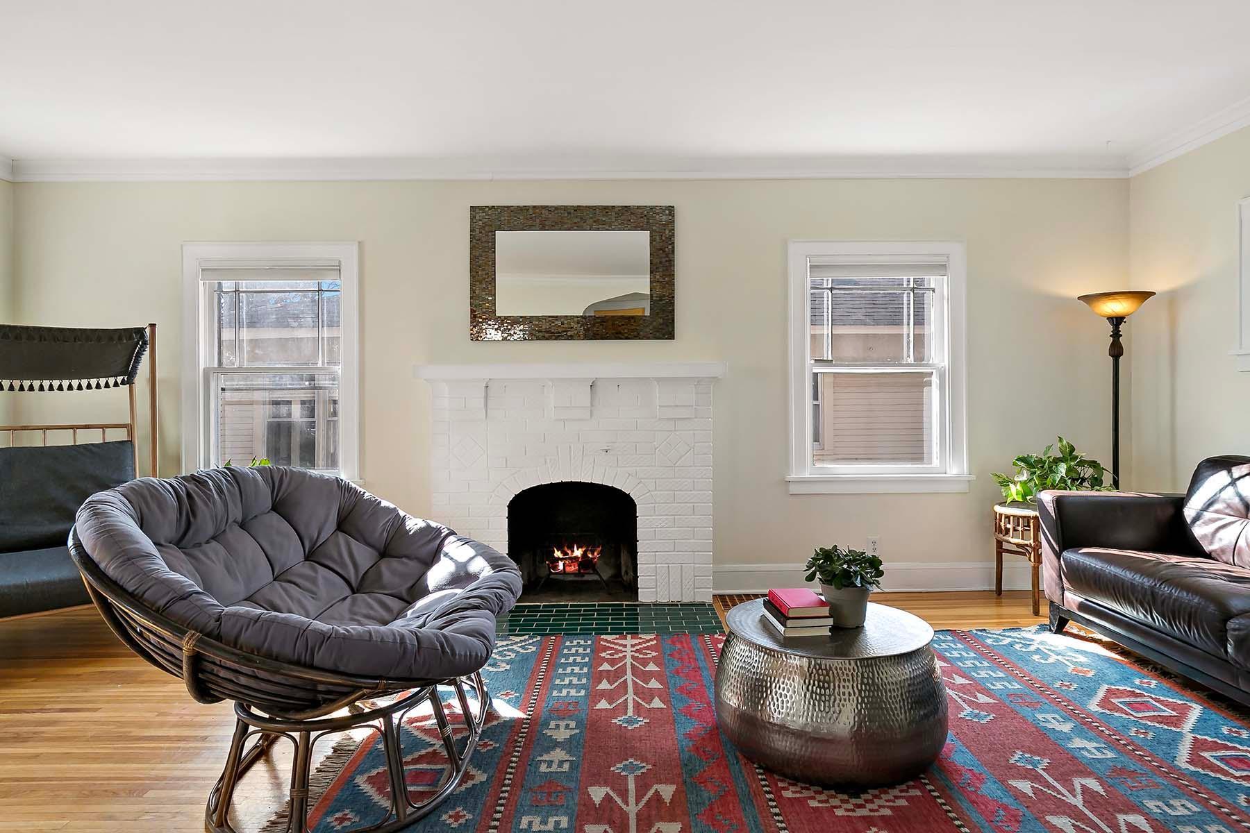 Original brick fireplace.