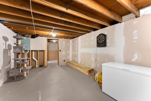 The lower level is ready for your personal touch, with abundant storage space and the washer and dryer.