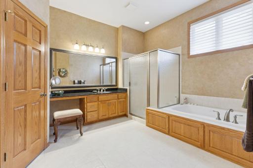 HUGE primary bathroom, main level
