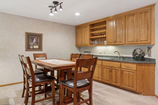 Wet bar, Cambria countertops, natural woodwork