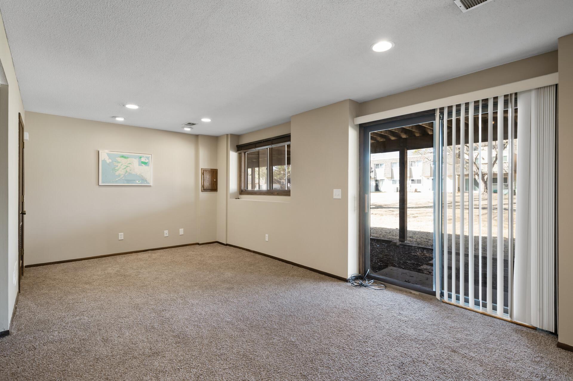 The lower level provides a versatile space that walks out to the backyard.