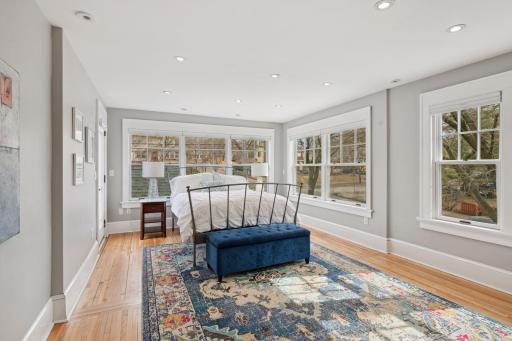 Primary bedroom on 2nd floor with access to outside private deck