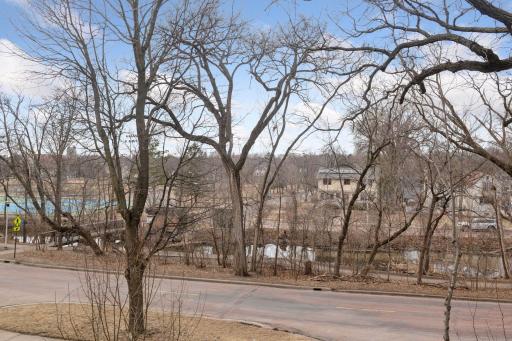 Winter view of Minnehaha Creek from inside the home