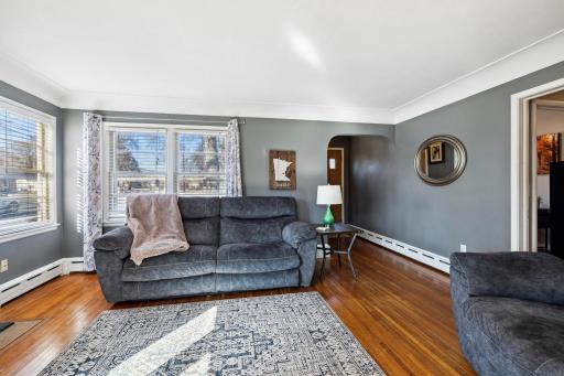 Hardwood floors throughout living, dining and bedrooms.
