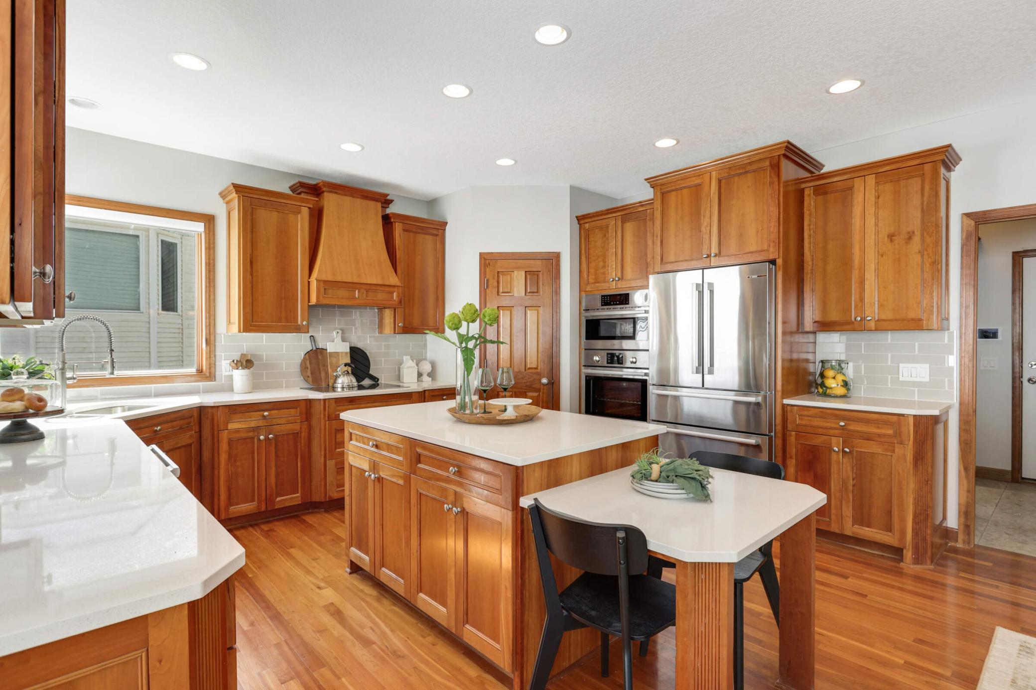 Updated countertops which provide plenty of prep space for meals