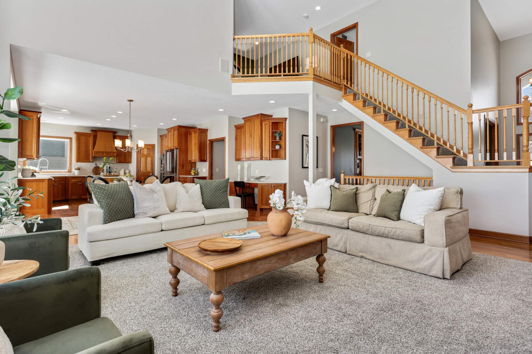 New carpeting in great room, upper bedrooms, loft, and stairs