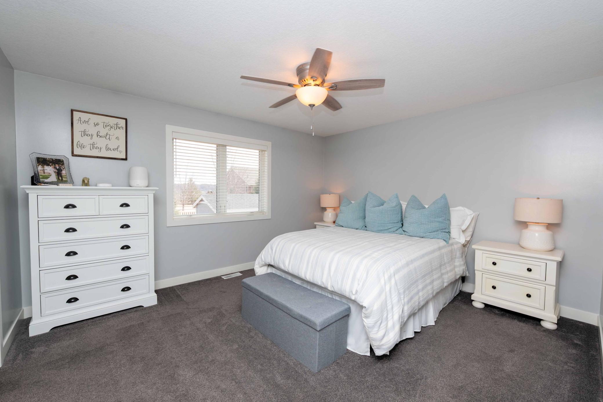 Primary bedroom offers walk in closet and lots of room.