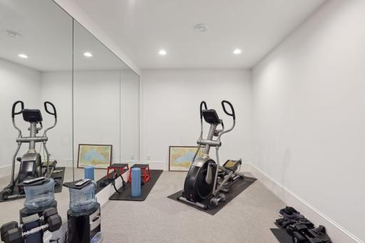 Ample space for multiple pieces of exercise equipment.