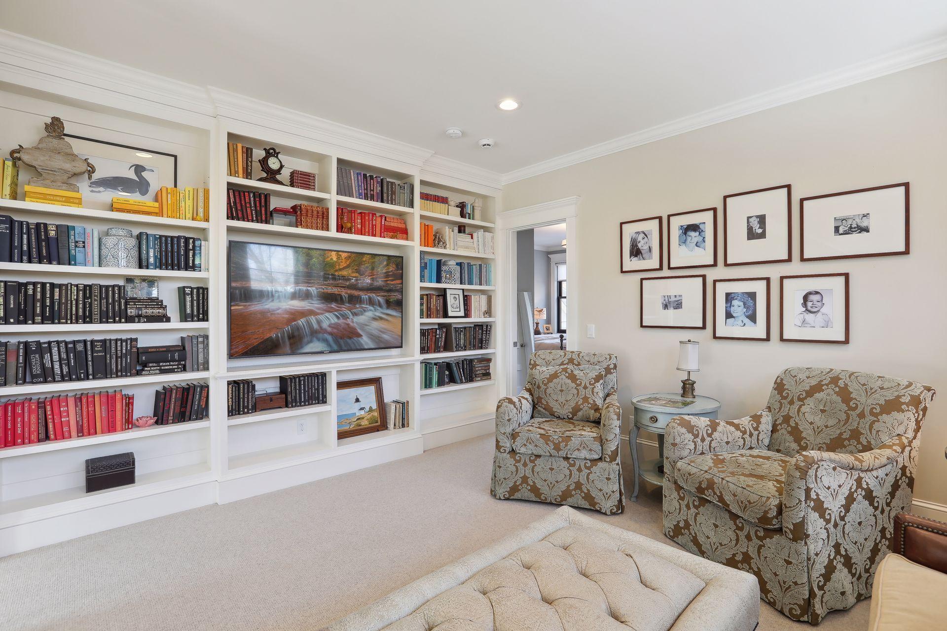 The large custom built in Entertainment center has ample room for a large screen.