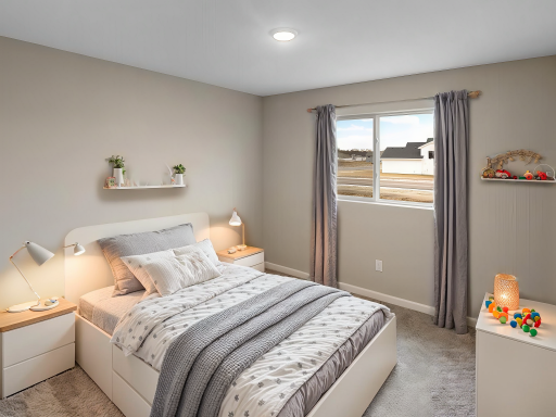 Bedroom #2. Virtually Staged. Photo is taken of another home with similar plan and finishes.