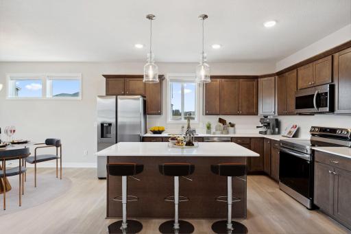 Virtually Staged Kitchen, Center Island, Quartz Countertops, Stainless Steel Appliances