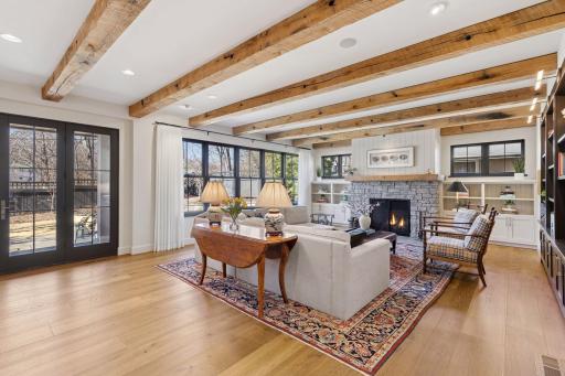 The authentic reclaimed wood beams in the ceiling were sourced from Mahnomen Resawn Timbers in St. Paul.