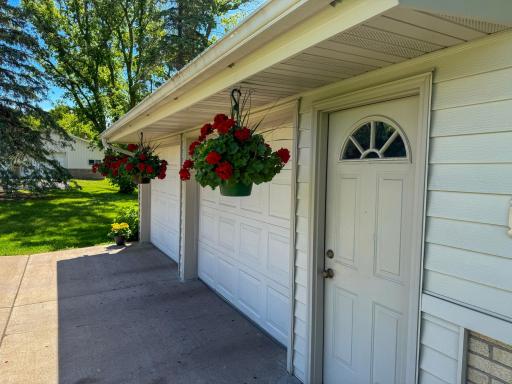 Front door and double stall attached garage