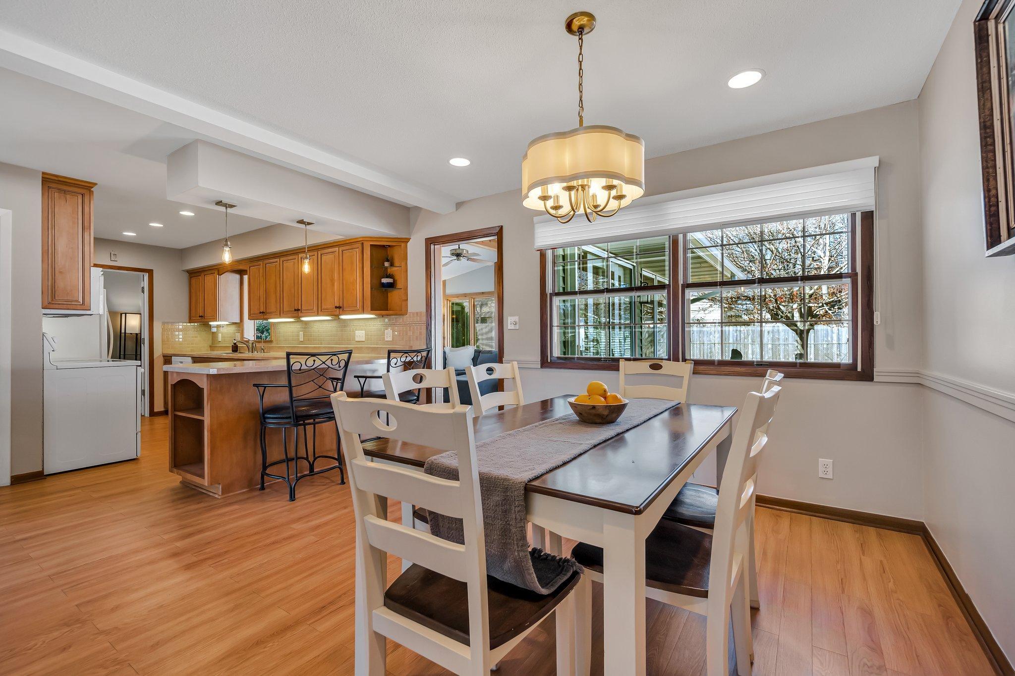 Living room flows into the dining area and kitchen!