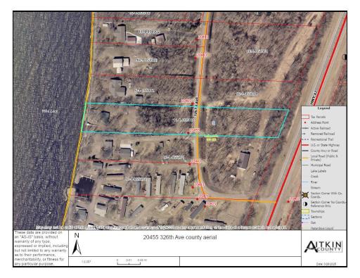 County aerial view showing the approximate shape/terrain of the lot...this is not a survey and is not deemed to be an accurate display of lot lines, just an approximate overlay image of the lot.