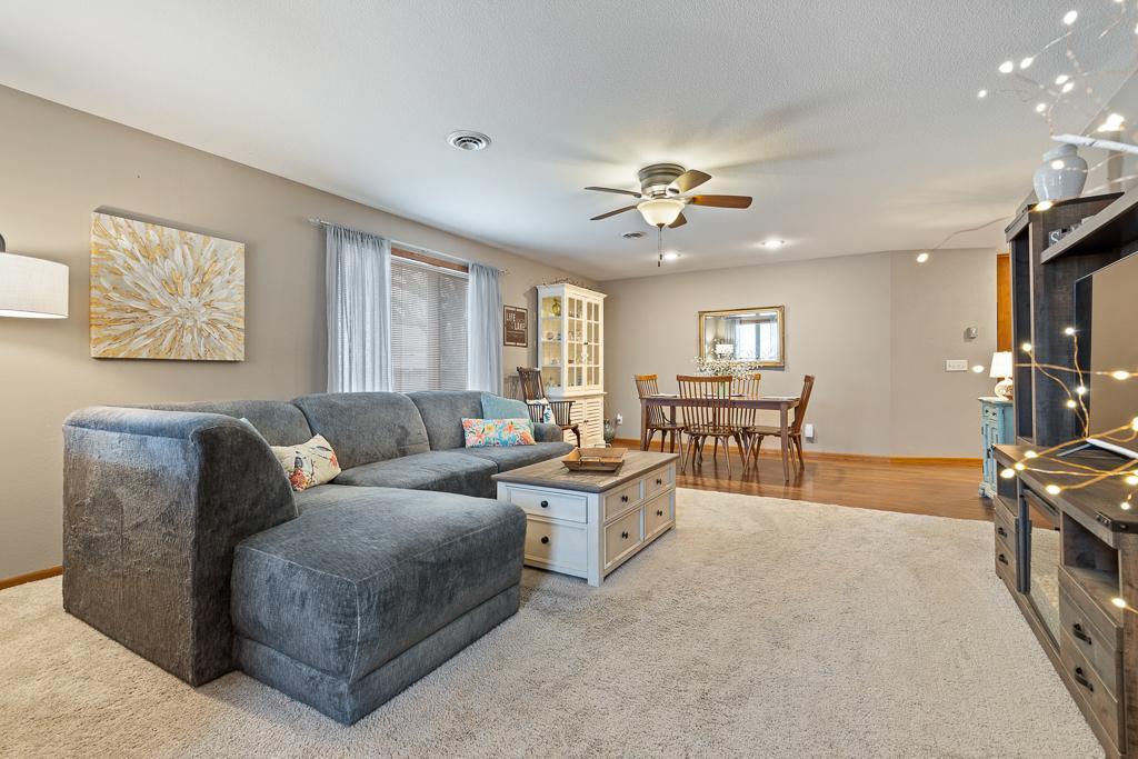 The open living room/dining area