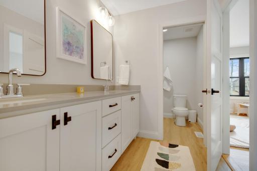 Dual vanity, plenty of storage, separate tub/toilet.