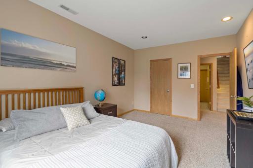 Lower level bedroom with walk-in closet.