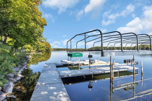 Two docks, which are included with the property, provide ample space for docking boats and lakeside leisure activities.