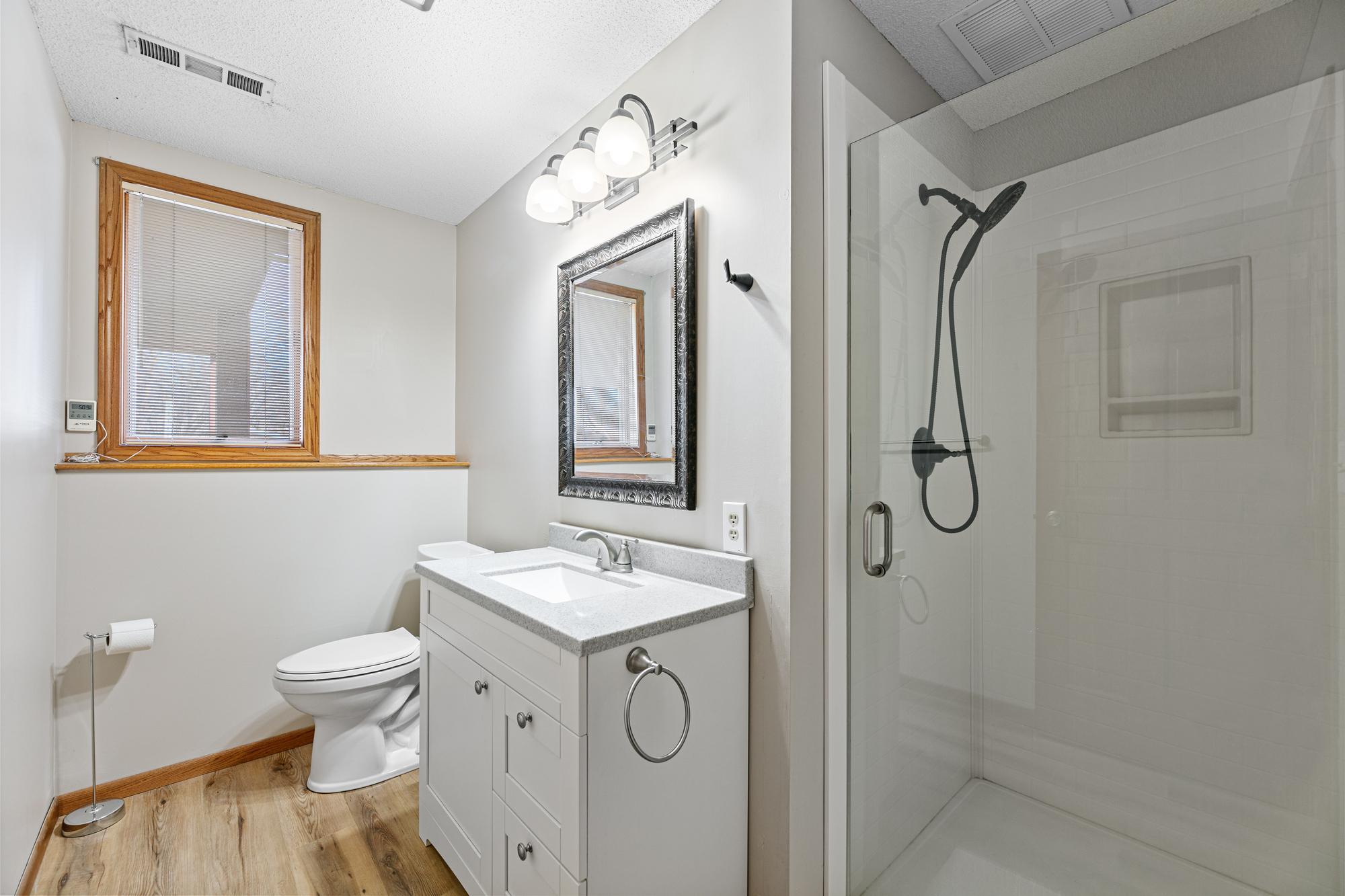 Lower level updated bathroom.